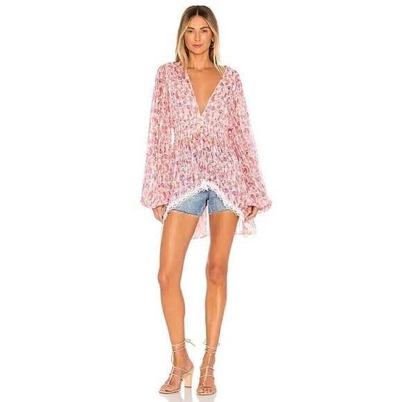 Tops - Rococo Sand Candy Blouse Pink Paisley Metallic Long Sleeve Size Medium